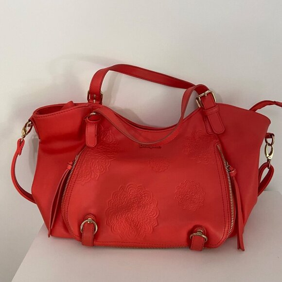 Desigual tangerine Embossed Floral Shoulder Bag With Adjustable Strap & Inn - Picture 4 of 15